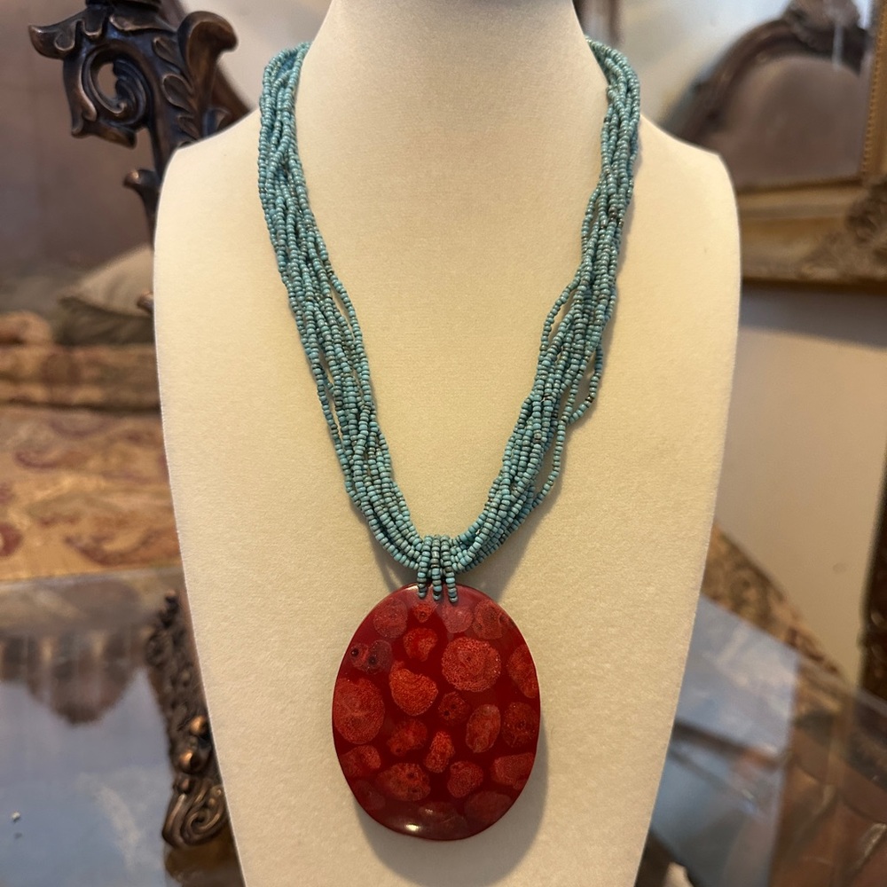 Red and Blue Beaded Necklace